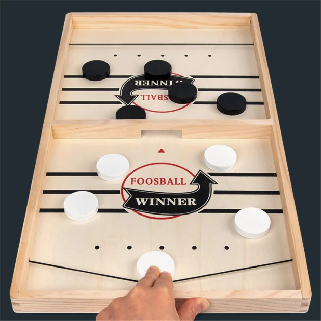 sling puck game, fast sling puck game, hockey board game, sling puck board game, wooden hockey game